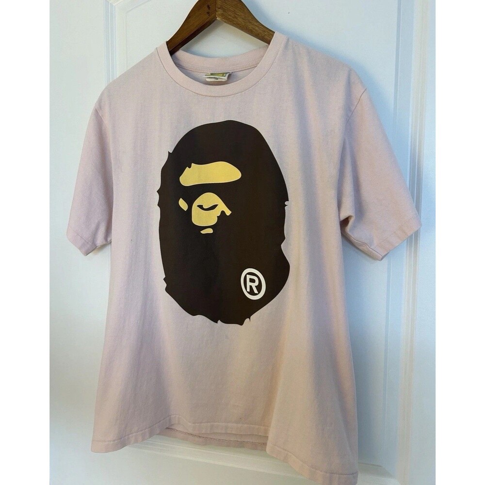 BAPE A Bathing Ape Mens T- Shirt Large Pink Big Head Graphic Print Tee